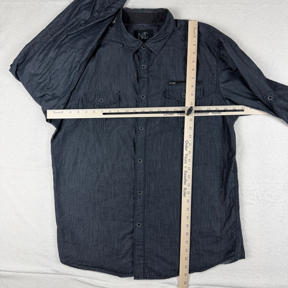 Modern Culture Mens XXL Gray Long Sleeve Button Down Utility Shirt Roll Tab XXL - Picture 3 of 6